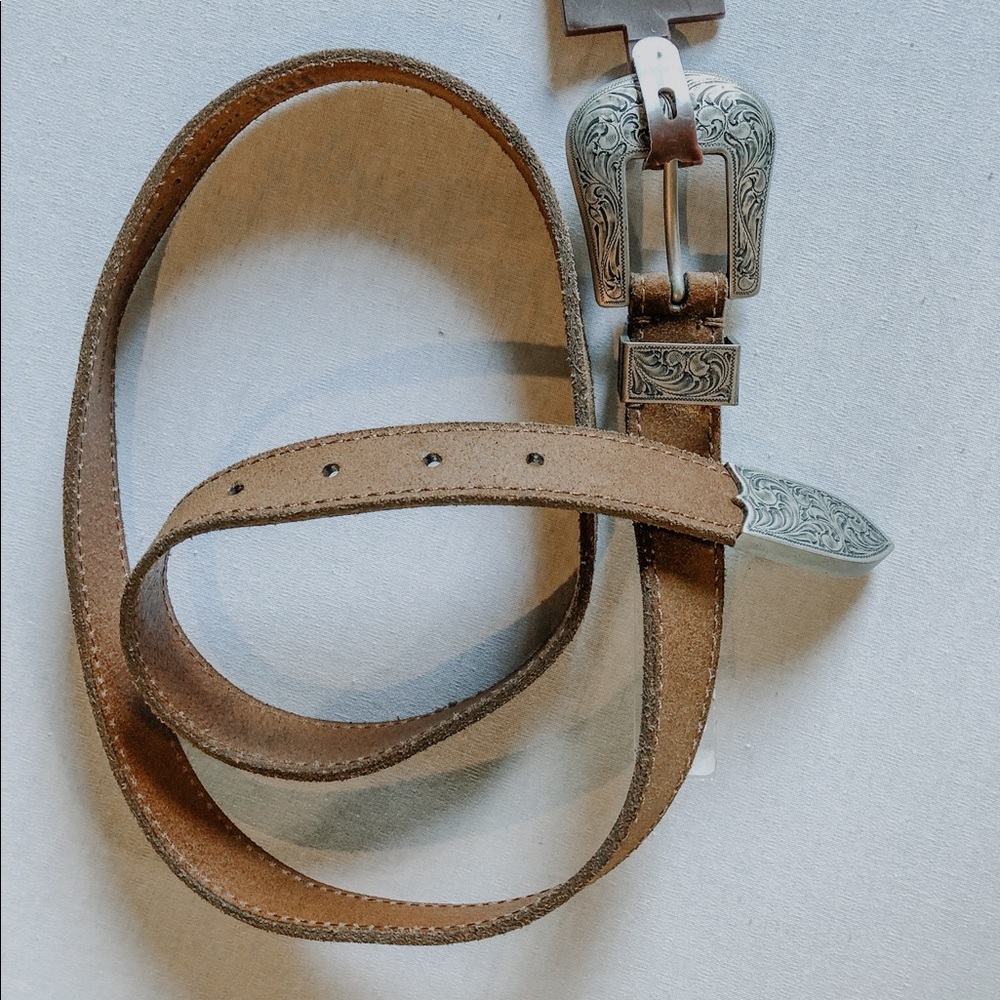 Frye Tan Leather Belt with Silver Buckle
